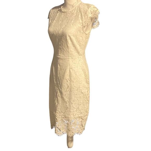 Merokeety Cap Sleeve Lace Floral Cocktail Knee Length Sheath Dress White Small - Picture 2 of 7